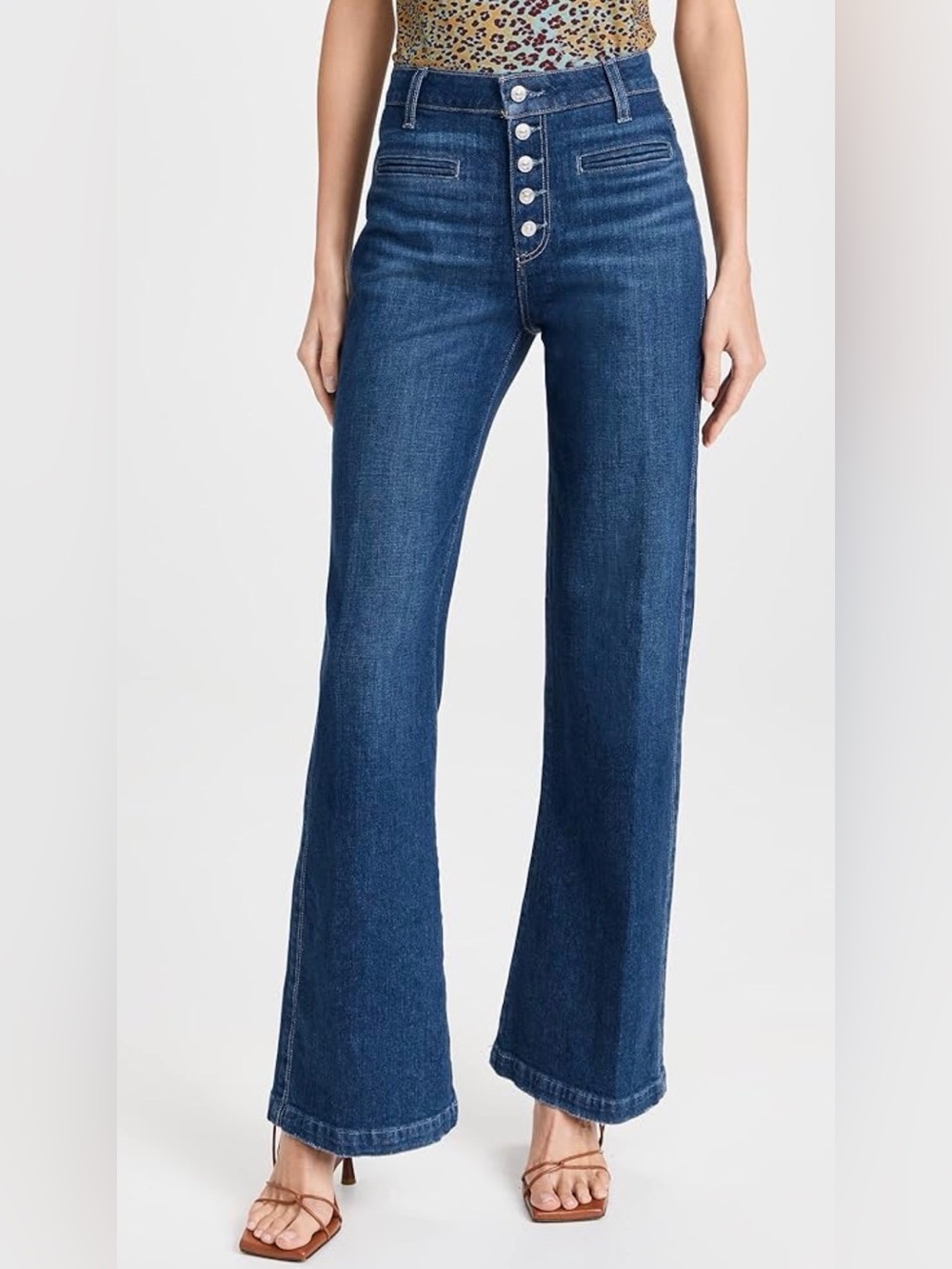 PAIGE Dark Blue High-Rise Wide Leg Jeans